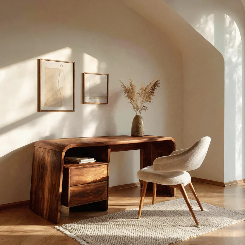 Spry Interior Modern Writing Desk with Drawers, Handcrafted Solid Wood Computer Office Desk & Workstation for Workspace, Model RTTHHNDE102
