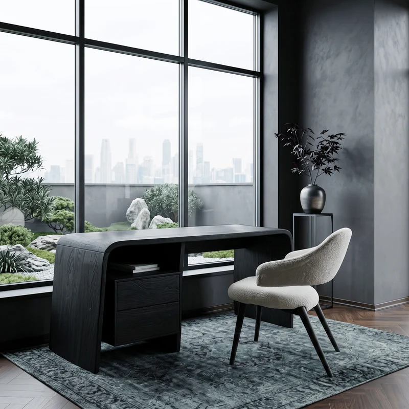 Spry Interior Modern Writing Desk with Drawers, Handcrafted Solid Wood Computer Office Desk & Workstation for Workspace, Model RTTHHNDE102