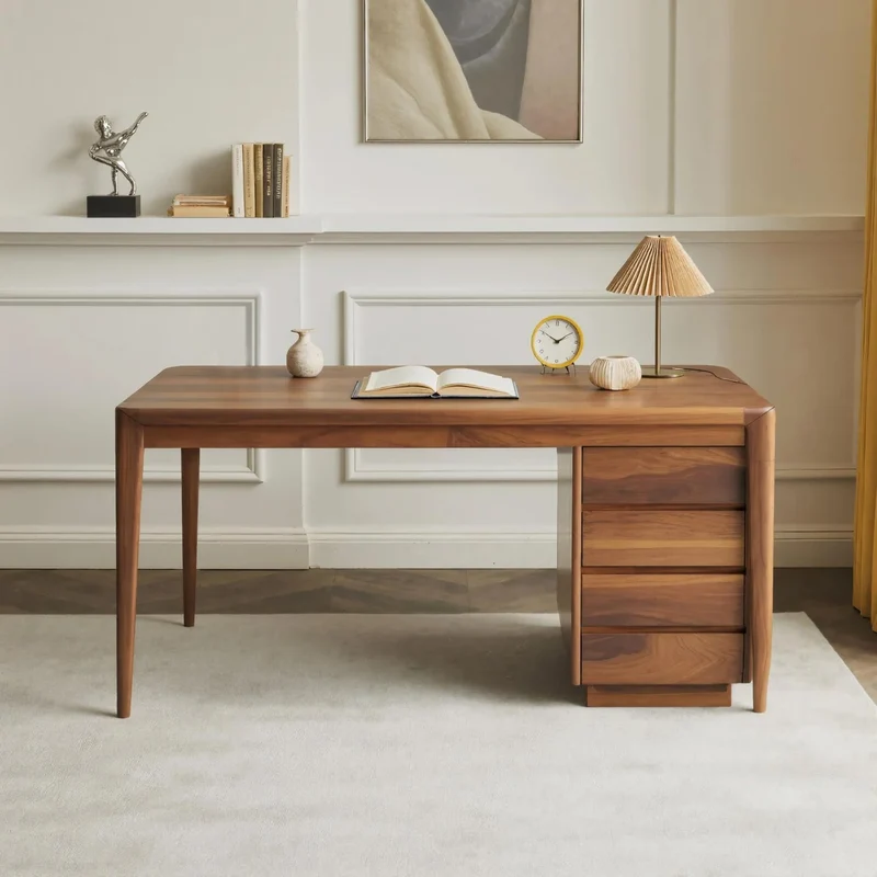 Spry Interior Modern Writing Desk with Drawers, Handcrafted Solid Wood Computer Desk & Workstation for Office Workspace, Model SITHHNDE045