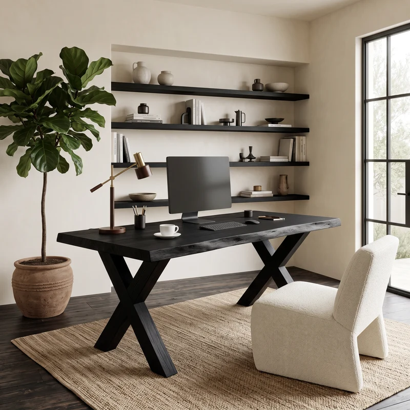 Spry Interior Modern Sculptural Live Edge Desk with Curved Legs, Handcrafted Solid Wood Executive Writing Desk for Home Office, SITHTTDE038