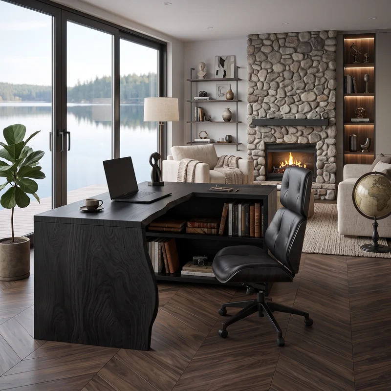 Spry Interior Modern L-Shaped Wooden Desk with Storage, Handcrafted Solid Wood Corner Executive Computer Desk for Home Office, SITHTTDE018