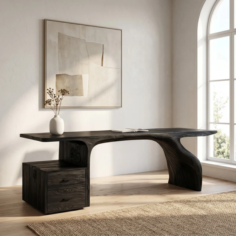 Spry Interior Organic Live Edge Solid Wood Desk with Storage Drawers, Writing Desk & Workstation for Office, Study Room, RTTHHNDE098