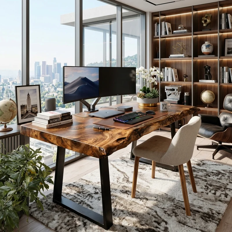 Spry Interior Modern Live Edge Wood Desk with Industrial Metal Legs, Computer Writing Workstation Table for Home Office, Studio, SITHTTDE033