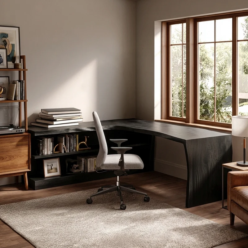 Spry Interior Solid Wood Writing Desk with Storage Drawers & Shelves, Computer Study Table Workstation for Home Office, RTTHTTDE072