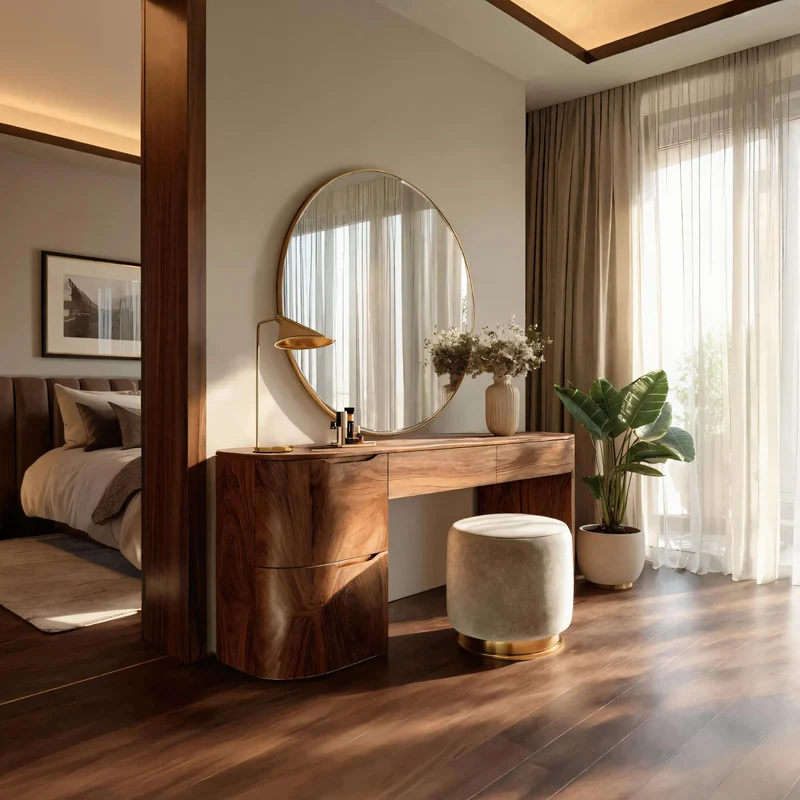 Spry Interior Modern Handcrafted Wooden Vanity Table with Storage Drawers, Elegant Makeup Dressing Table for Bedroom, Model SITHTTMV003