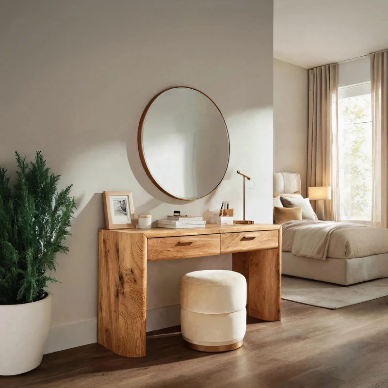 Spry Interior Modern Minimalist Wooden Vanity Table with Drawers, Elegant Makeup Dresser Console Desk for Bedroom, Model SITHTTMV001