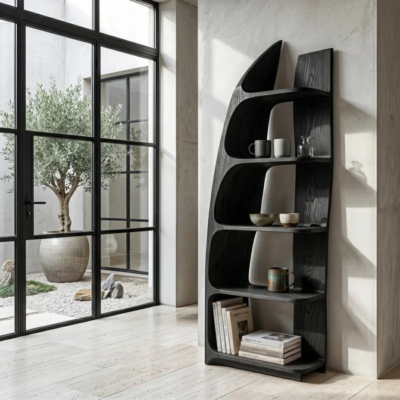 Spry Interior Organic Sculptural Wooden Standing Shelf, Artistic Tiered Bookcase Display Rack for Entryway Hallway Decor - RTTHHNSS028