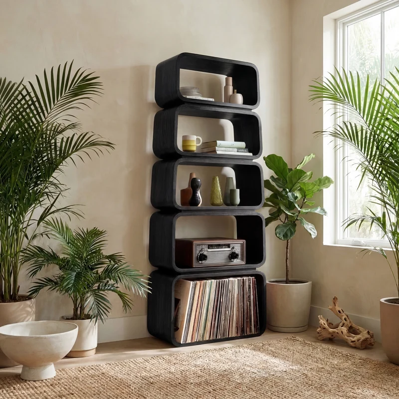 Spry Interior Mid-Century Wooden Standing Shelf, Tiered Bookcase Display Organizer, Retro Storage Rack for Living Room Decor - RTTHHNSS008