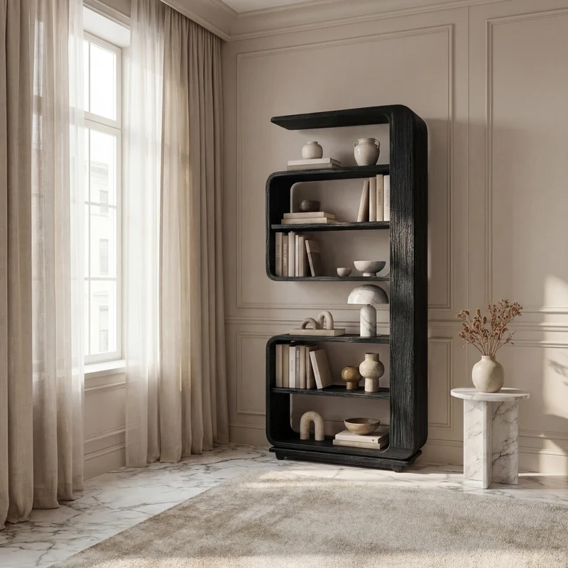 Spry Interior Minimalist Wooden Standing Shelf, Tiered Bookcase Storage Organizer, Sleek Modern Living Room Display Rack - RTTHHNSS007