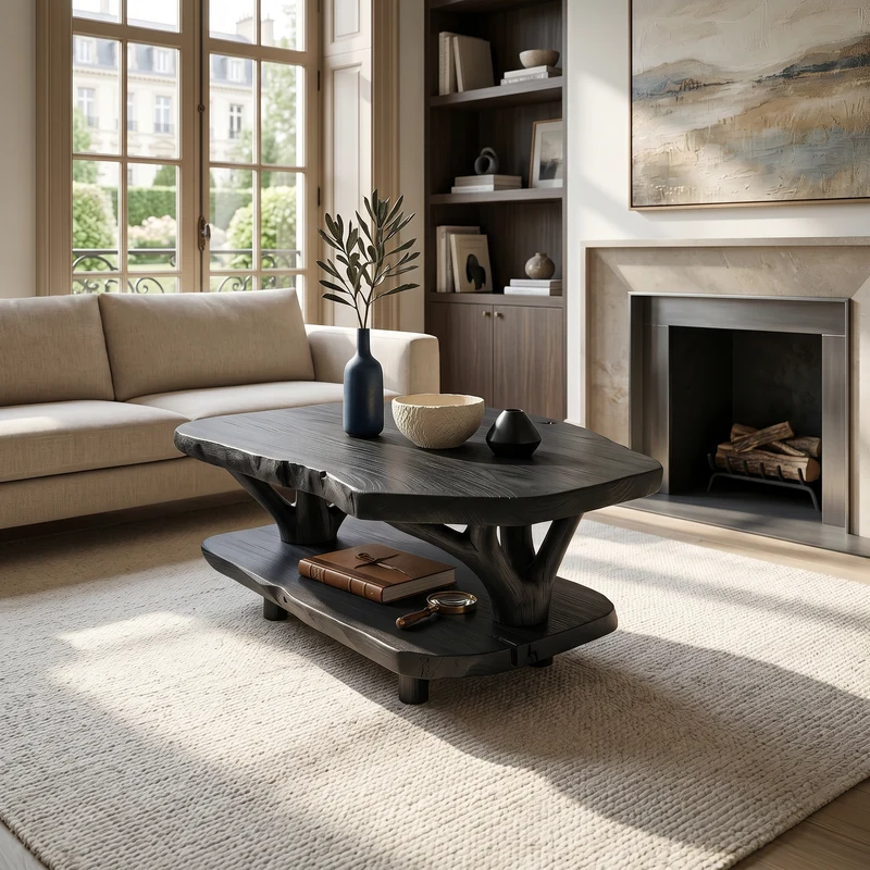 Spry Interior Rustic Live Edge Solid Wood Coffee Table, Natural Slab Center Table for Study Library and Country Home Decor, SILDTTRCF114