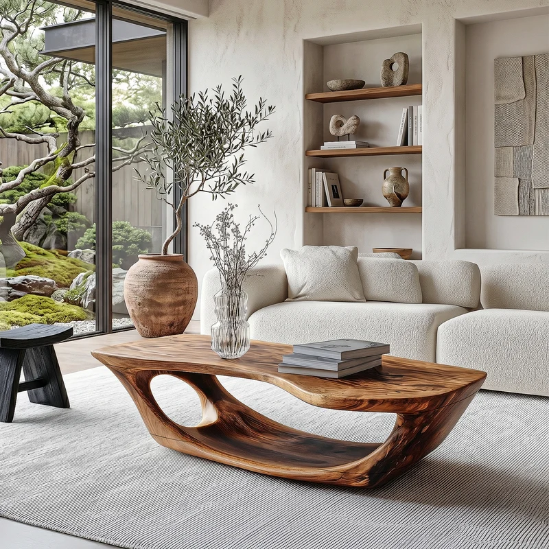 Spry Interior Wabi Sabi Solid Wood Coffee Table, Handcrafted Organic Wood Center Table for Rustic Living Room and Lounge, SINLHACF391