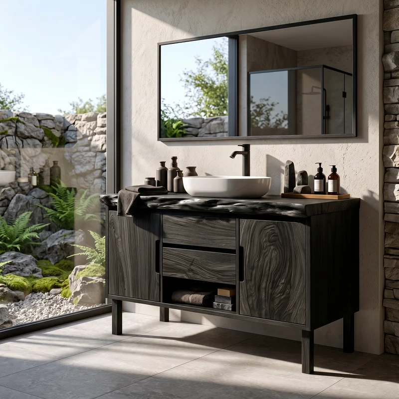 Spry Interior Modern Solid Wood Bathroom Vanity Cabinet, Space-Saving Sink Washstand and Storage for Apartment Bathroom, SILDTTRBRV168