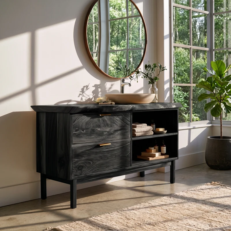 Spry Interior Handmade Solid Wood Sink Cabinet, Compact Vanity for Powder Room, Rustic Handcrafted Bathroom Washstand, SILDTTRBRV166