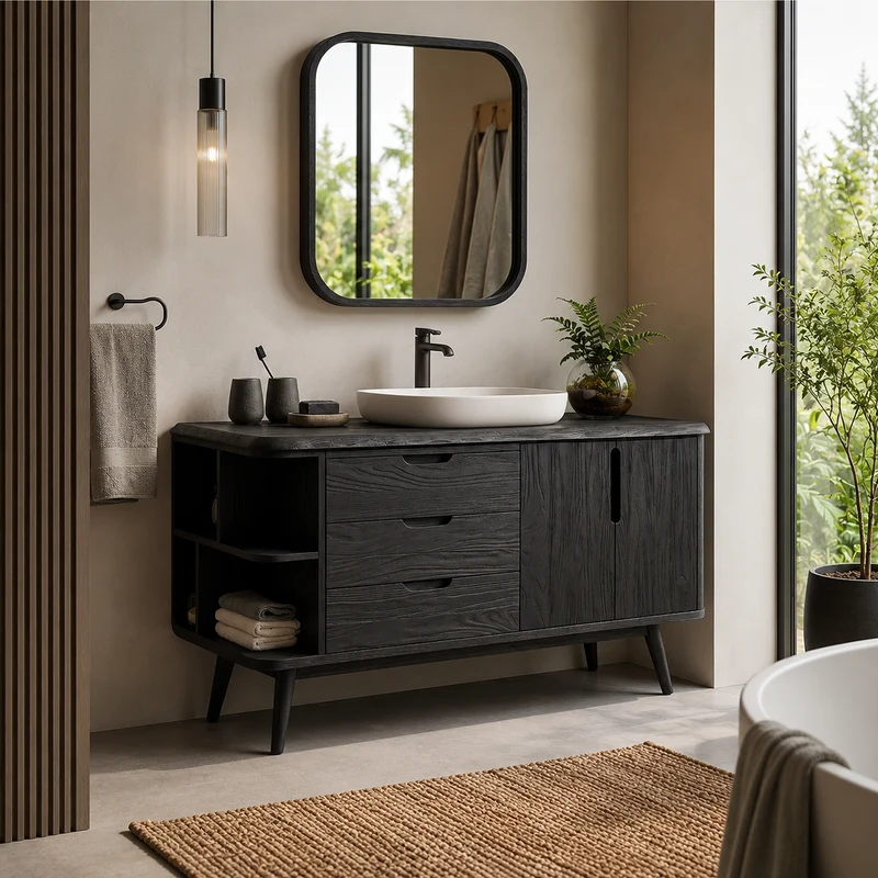 Spry Interior Resort Style Wooden Double Vanity Cabinet, Handcrafted Rustic Bathroom Sink Console for Luxury Villa, SILDTTRBRV158