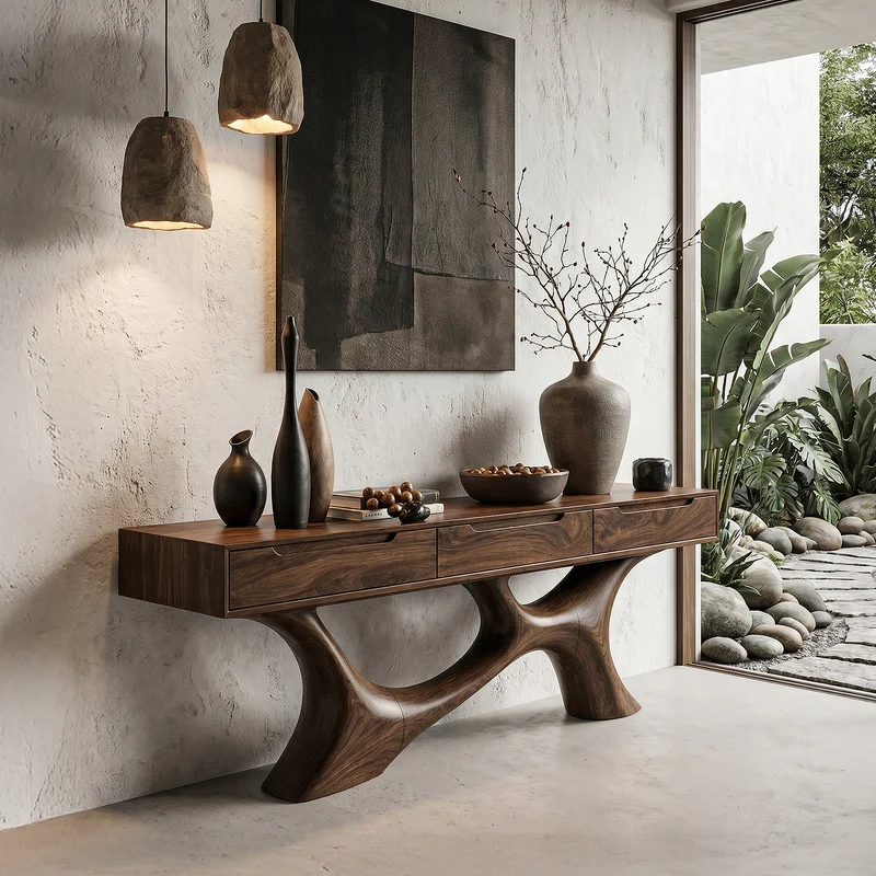 Spry Interior Modern Console Table with Storage Cabinet, Sculptural Curved Solid Wood Base for Entryway & Living Room, SINLHACS591