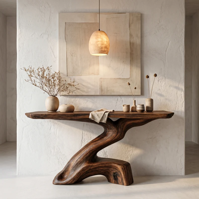 Spry Interior Rustic Console Table, Sculptural Tree Root Wood Base & Solid Wood Top for Entryway & Living Room, SINLHACS590