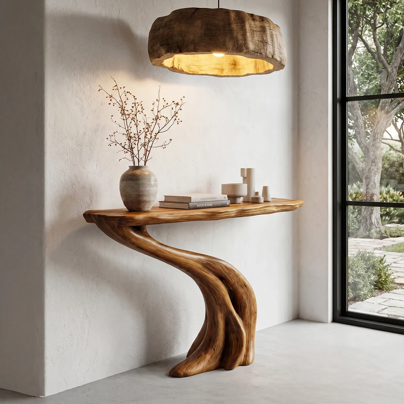Spry Interior Organic Curved Console Table, Soft Flowing Solid Wood Base for Entryway, Foyer & Living Room Decor, SINLHACS589