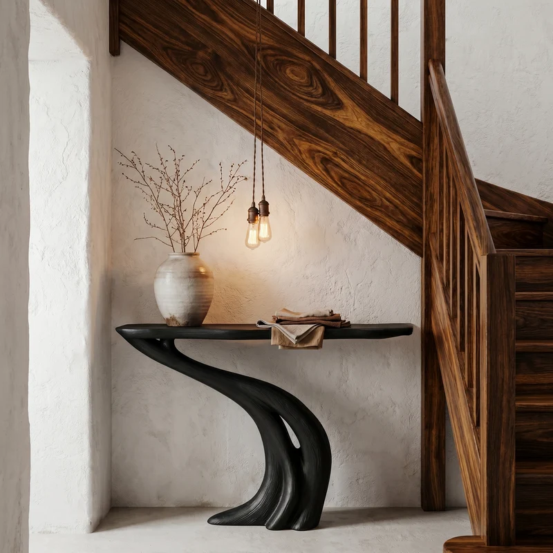 Spry Interior Organic Curved Console Table, Soft Flowing Solid Wood Base for Entryway, Foyer & Living Room Decor, SINLHACS589