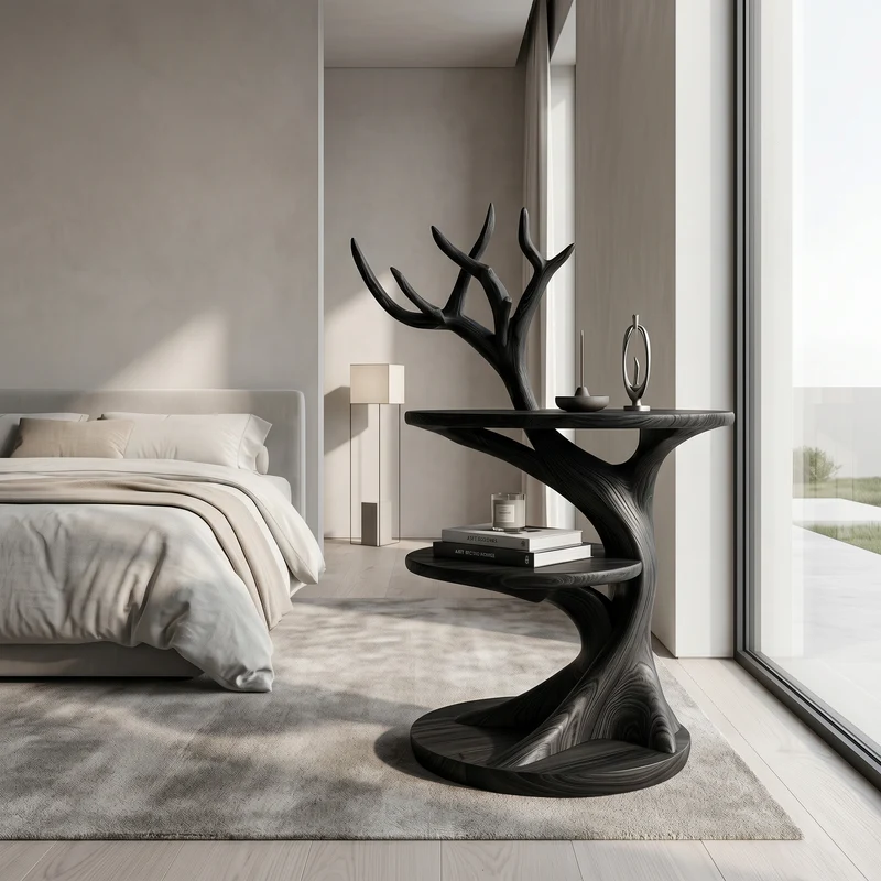 Spry Interior Organic Bedside Table, Sculptural Tree Branch Solid Wood Nightstand & Accent Side Table for Bedroom, SINLSABT269