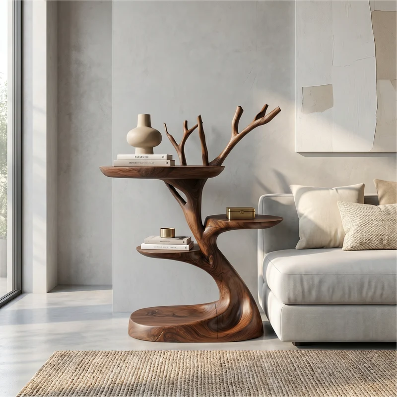 Spry Interior Rustic End Table with Tree Root Design, Handcrafted Solid Wood Bedside Nightstand & Living Room Accent Table, SINLSABT267