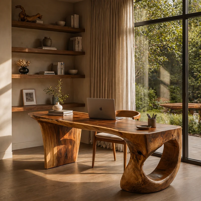 Spry Interior Contemporary Desk, Sculptural Loop Solid Wood Base & Writing Study Table for Executive Home Office, SINLKIDK112