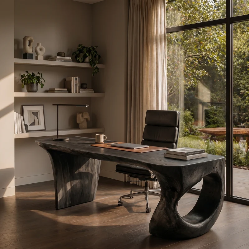 Spry Interior Contemporary Desk, Sculptural Loop Solid Wood Base & Writing Study Table for Executive Home Office, SINLKIDK112