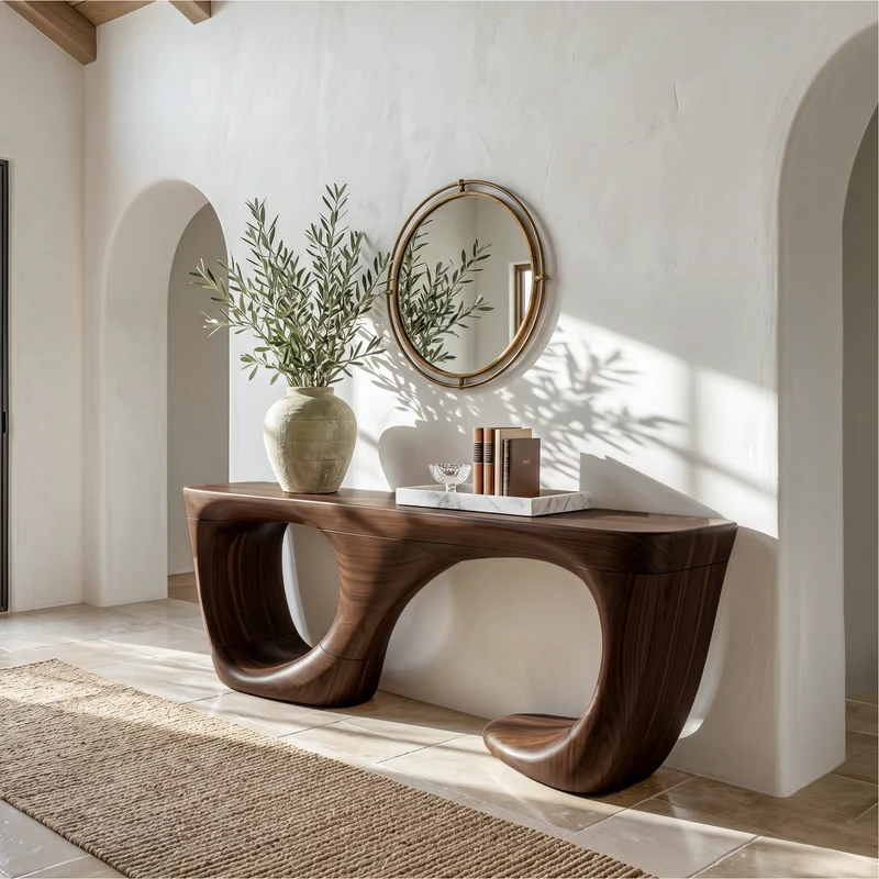 Spry Interior Contemporary Console Table, Curved Open Structure Hardwood Entryway Sofa Table for Living Room & Foyer, SINLSACS650