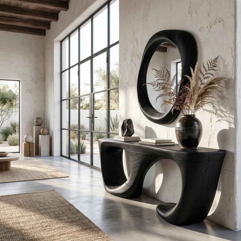 Spry Interior Contemporary Console Table, Curved Open Structure Hardwood Entryway Sofa Table for Living Room & Foyer, SINLSACS650