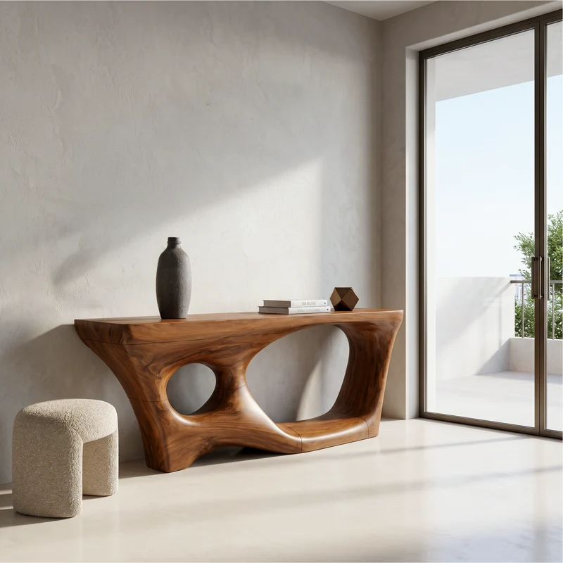 Spry Interior Contemporary Console Table, Sculptural Curved Wood Entryway Table for Foyer & Living Room Accent Furniture, SINLSACS648