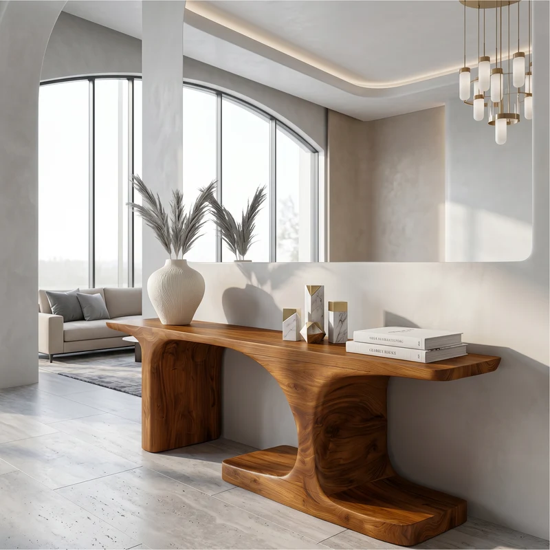 Spry Interior Organic Console Table, Sculptural Arched Form Solid Wood Entryway Sofa Table for Foyer & Living Room, SINLSACS646