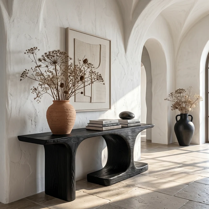 Spry Interior Organic Console Table, Sculptural Arched Form Solid Wood Entryway Sofa Table for Foyer & Living Room, SINLSACS646