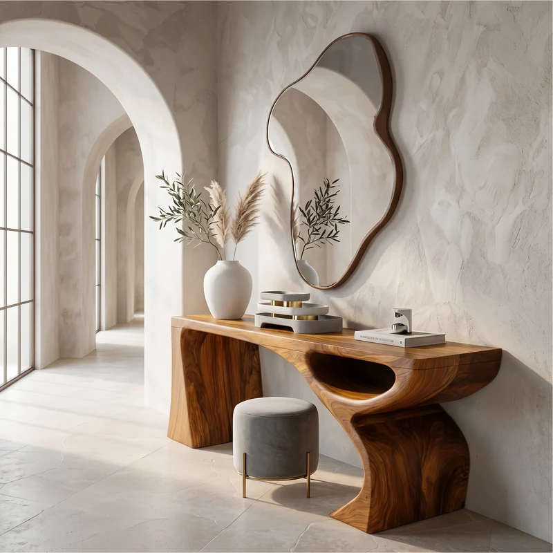 Spry Interior Contemporary Console Table, Fluid Open Structure Abstract Wood Entryway Table for Foyer & Living Room, SINLSACS645