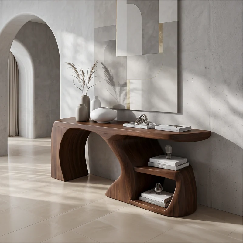 Spry Interior Modern Console Table, Architectural Curved Wood Entryway Table, Minimalist Sofa Table for Hallway & Foyer, SINLSACS644