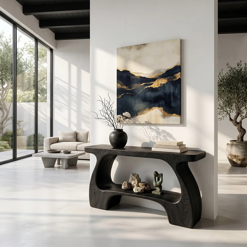 Spry Interior Natural Wood Console Table, Organic Curved Silhouette Entryway Table, Minimalist Sofa Table for Foyer, SINLSACS642