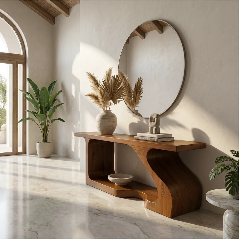 Spry Interior Modern Console Table, Sculptural Curved Solid Wood Entryway Table, Minimalist Hallway Sofa Table for Foyer, SINLSACS640