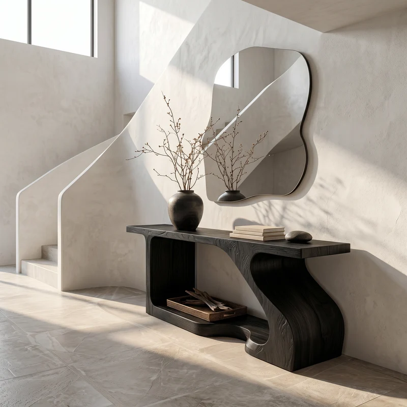 Spry Interior Modern Console Table, Sculptural Curved Solid Wood Entryway Table, Minimalist Hallway Sofa Table for Foyer, SINLSACS640
