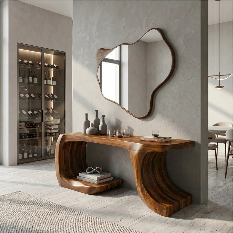 Spry Interior Modern Console Table, Organic Geometric Form Wood Entryway Table, Contemporary Foyer Sofa Table for Hallway, SINLSACS638