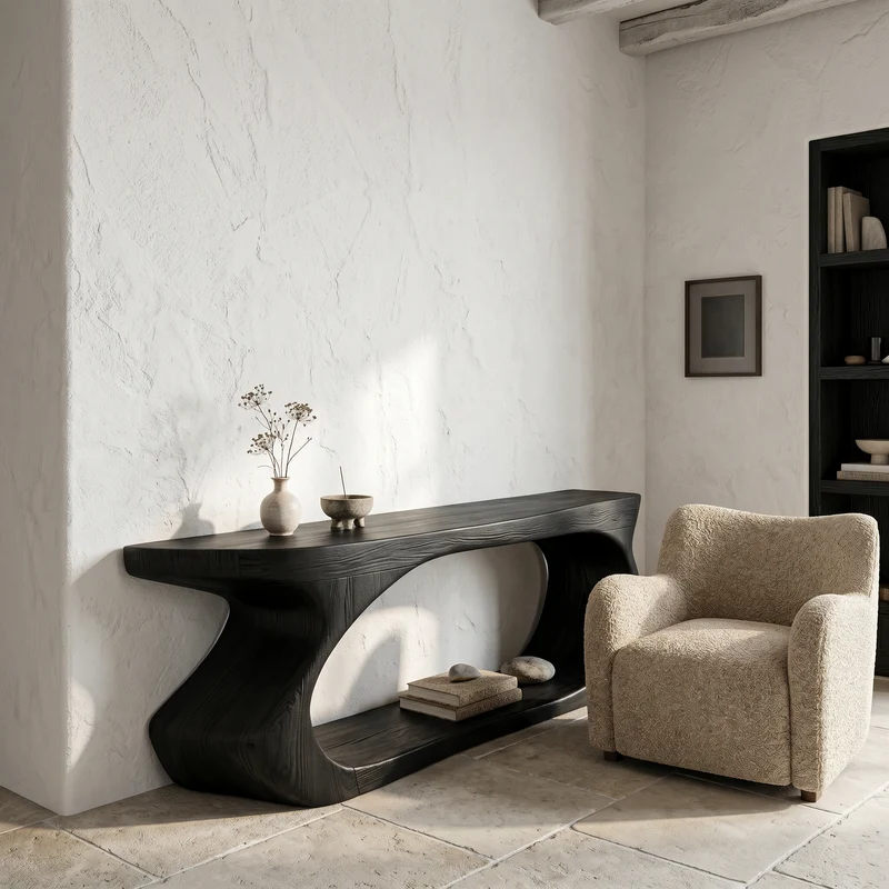 Spry Interior Modern Console Table, Sculptural Circular Form Wood Entryway Table, Creative Foyer Sofa Table for Hallway, SINLSACS636