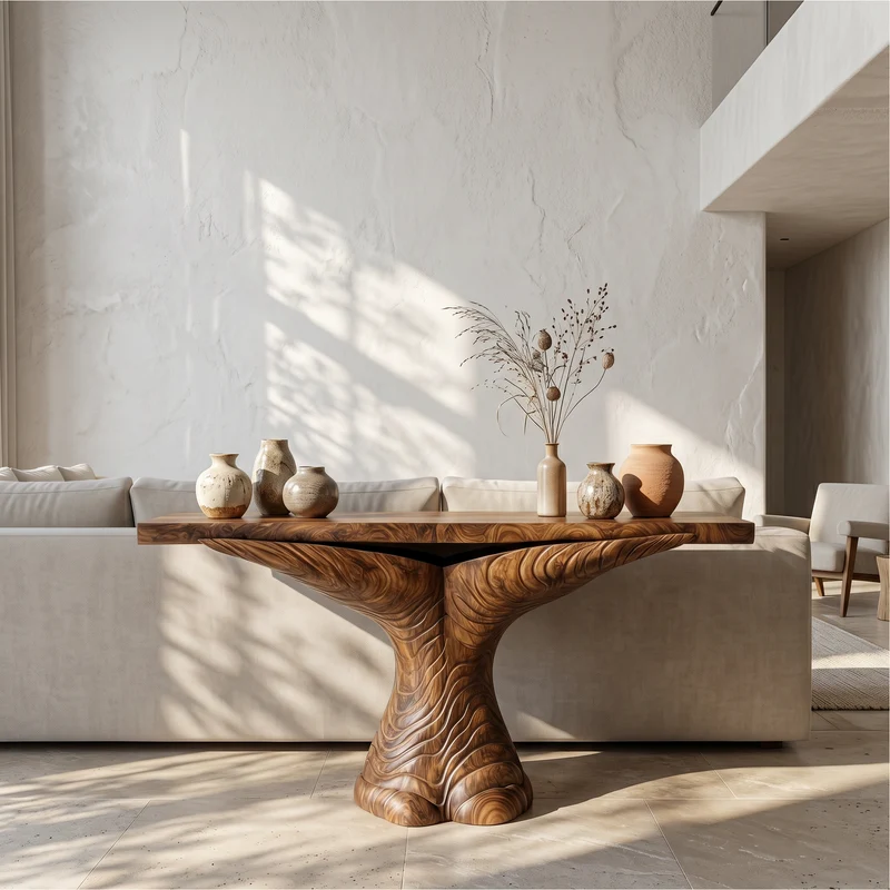 Spry Interior Organic Console Table, Sculptural Ribbon Form Wood Entryway Table, Abstract Sofa Table for Foyer & Hallway, SINLSACS634