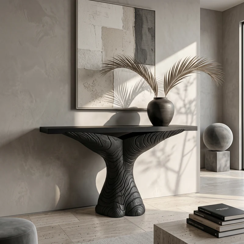Spry Interior Organic Console Table, Sculptural Ribbon Form Wood Entryway Table, Abstract Sofa Table for Foyer & Hallway, SINLSACS634