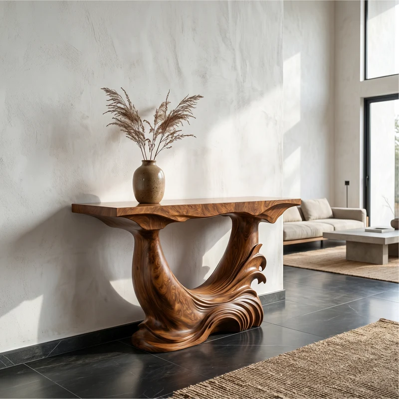 Spry Interior Natural Console Table, Flowing Wood Sculpture Entryway Sofa Table, Handcrafted Hallway Table for Modern Home, SINLSACS633