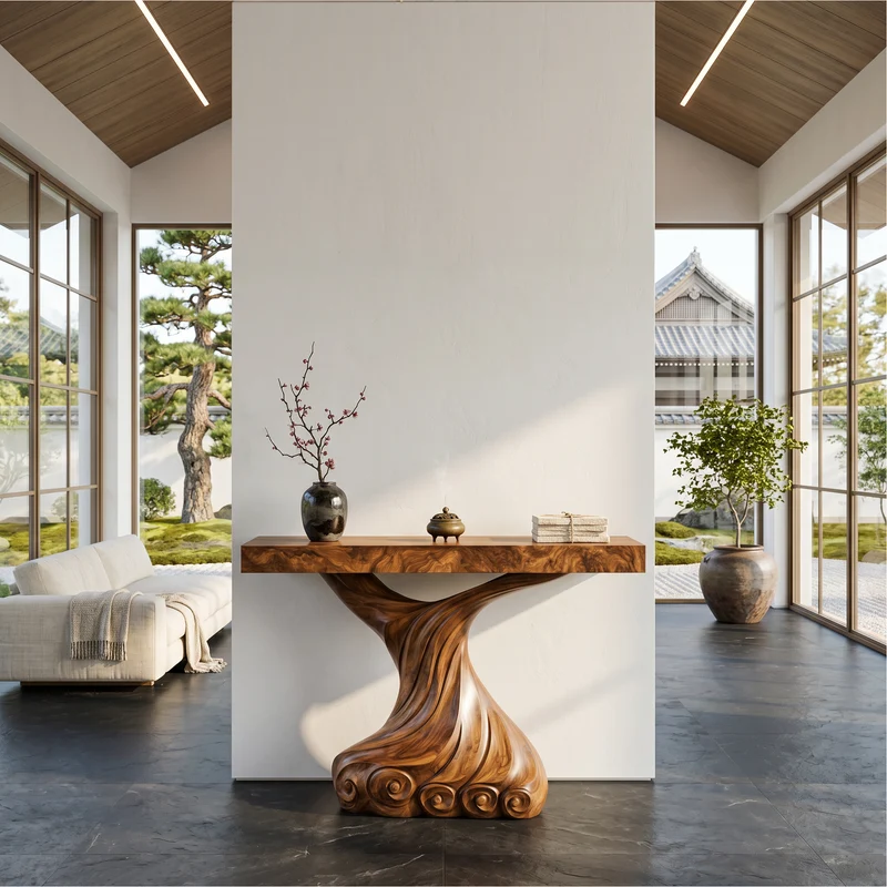 Spry Interior Contemporary Console Table, Carved Twist Form Wood Entryway Table, Abstract Sofa Table for Hallway & Foyer, SINLSACS632