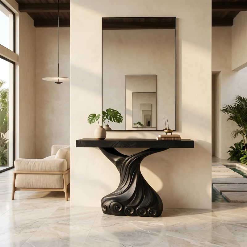 Spry Interior Contemporary Console Table, Carved Twist Form Wood Entryway Table, Abstract Sofa Table for Hallway & Foyer, SINLSACS632