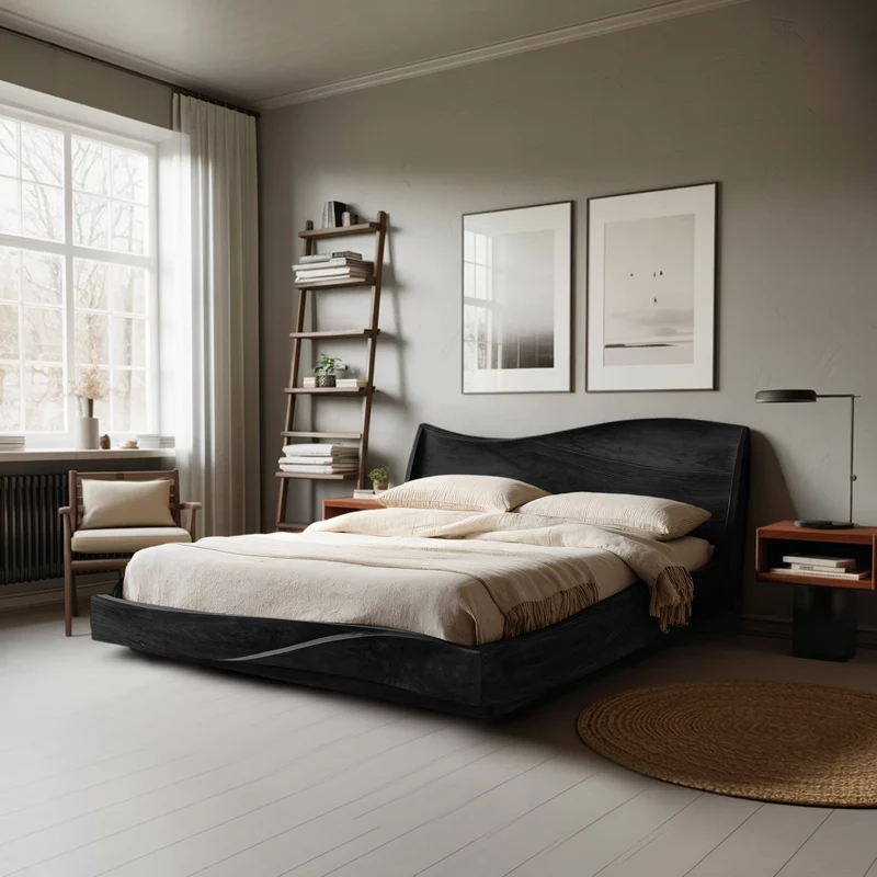 Spry Interior Modern Handcrafted Solid Wood Bed Frame, Platform Headboard Wooden Queen King Bedroom Furniture, RTTHHNWO008