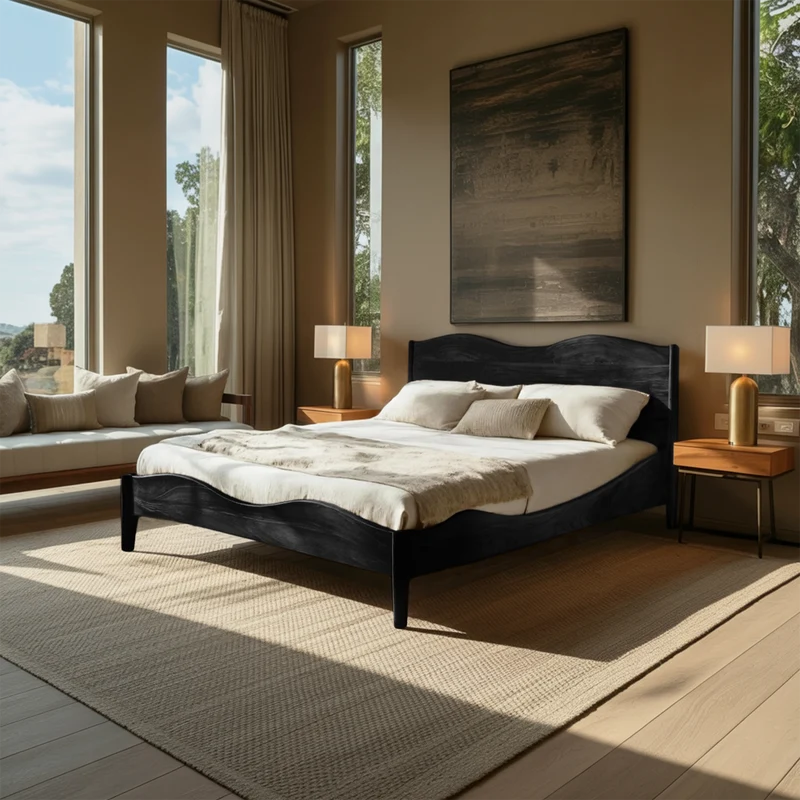 Spry Interior Luxury Solid Wood Bed Frame and Headboard Set, Handcrafted Modern Platform Bedstead for Bedroom, RTTHHNWO005