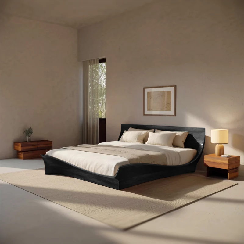 Spry Interior Handcrafted Solid Wood Bed Frame and Headboard Set, Modern Platform Bedstead for Bedroom Suite, RTTHHNWO004