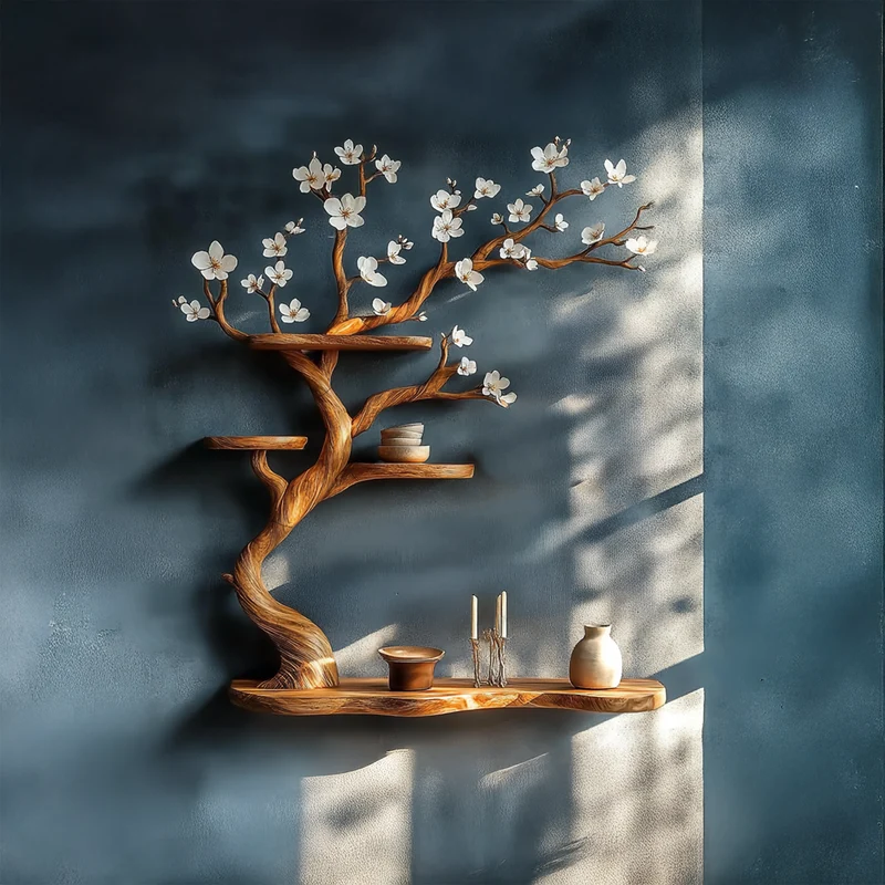 Spry Interior Rustic Tree Branch Wall Shelf, Solid Wood Floating Hanging Display Bookshelf for Creative Home Decor, SINLSATBS076