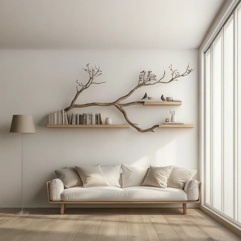 Spry Interior Rustic Organic Branch Wall Shelf, Handcrafted Solid Wood Display Rack for Living Room & Dining Space, SINLSATBS047