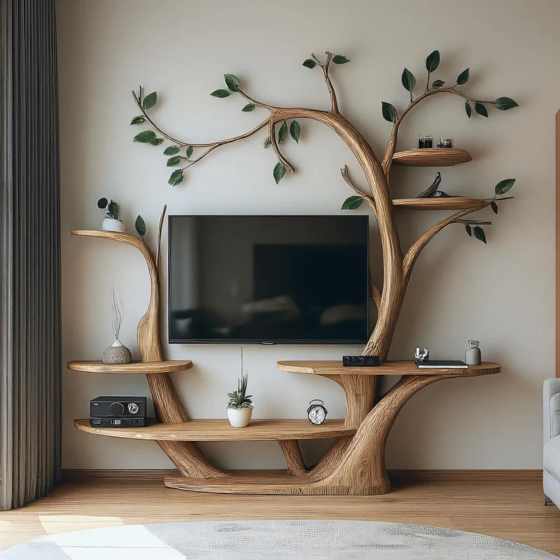 Rustic Organic Tree TV Wall Shelf Warm Home SINLKITB553