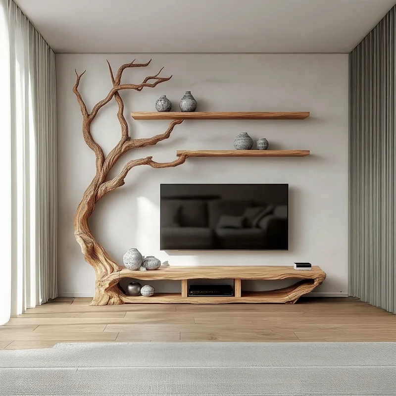 Rustic Organic Tree TV Stand Modern Living Room SINLSATB513
